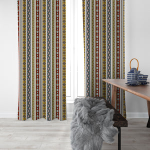 Striped Boho Floral Pattern Window Curtains Custom Size Available