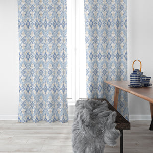 Light Blue Window Curtains Boho Pattern Custom Sizes Available