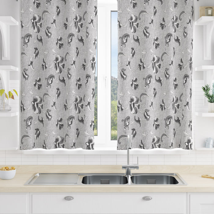 Gray Floral Pattern Window Curtains Custom Sizes Available