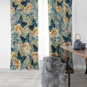 Green Butterfly Floral Window Curtains Custom Sizes Available