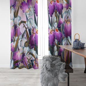 Purple Iris Floral Window Curtains Custom Sizes Available
