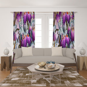 Purple Iris Floral Window Curtains Custom Sizes Available