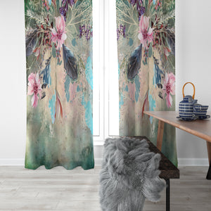 Green Boho Floral Abstract  Window Curtains Custom Sizes Available