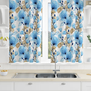 Blue Wispy Floral Window Curtains Custom Sizes Available