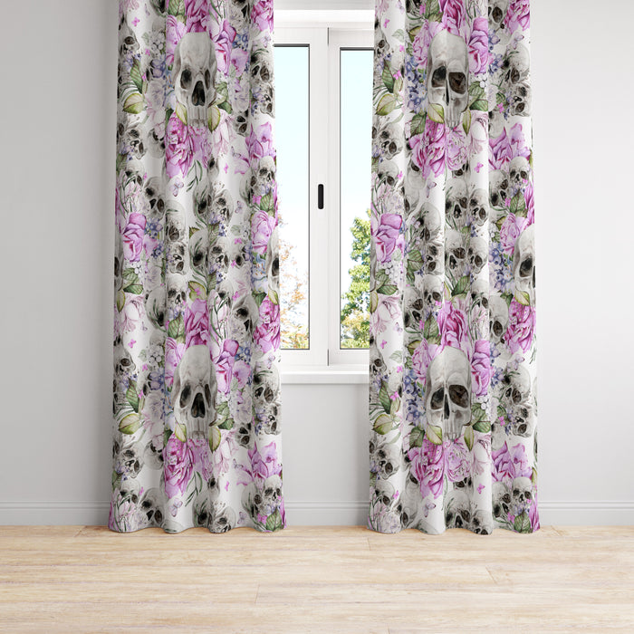 Skulls with Pink Roses Floral Window Curtains
