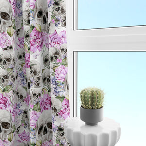 Skulls with Pink Roses Floral Window Curtains
