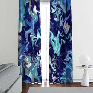 Blue Swirl Boho Window Curtains