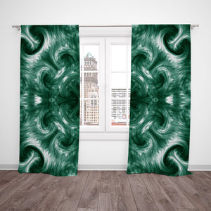 Boho Window Curtains Faux Emerald Green Tie Dye