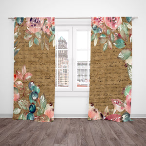 Vintage Floral Window Curtains Garden Diary Shabby Cottage Curtains
