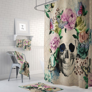 The Floral Butterfly Vintage Gothic Skull Shower Curtain 