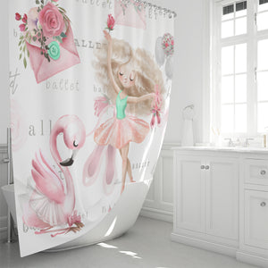 Ballerina Shower Curtain, Pink Ballet Theme Bathroom Decor