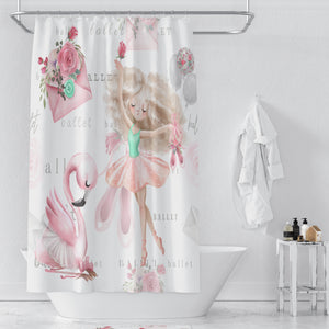 Ballerina Shower Curtain, Pink Ballet Theme Bathroom Decor