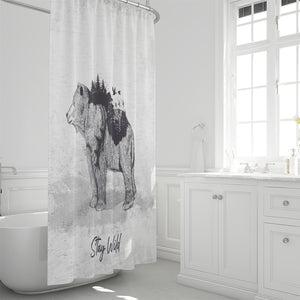 Rustic Bear Shower Curtain, Woodland ,Primitive Country, Bathroom Decor