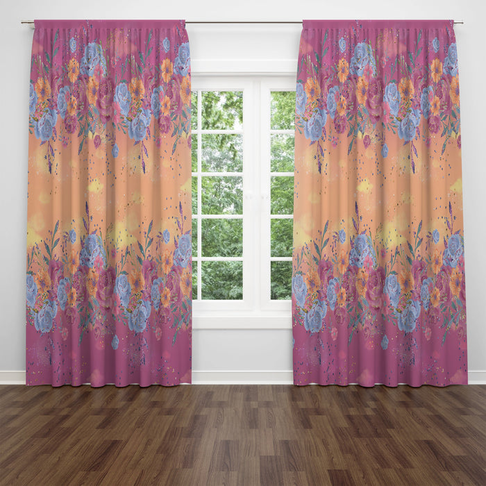 Boho Floral Window Curtains | Pink and Yellow