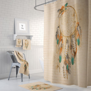 The Boho Chic Beige Dream Catcher Shower Curtain, Bath and Hand Towels