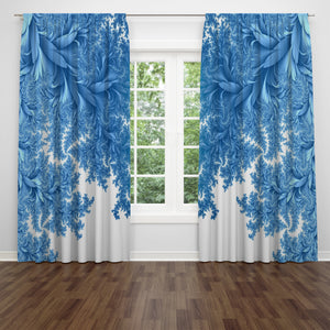 Blue Foliage Window Curtains