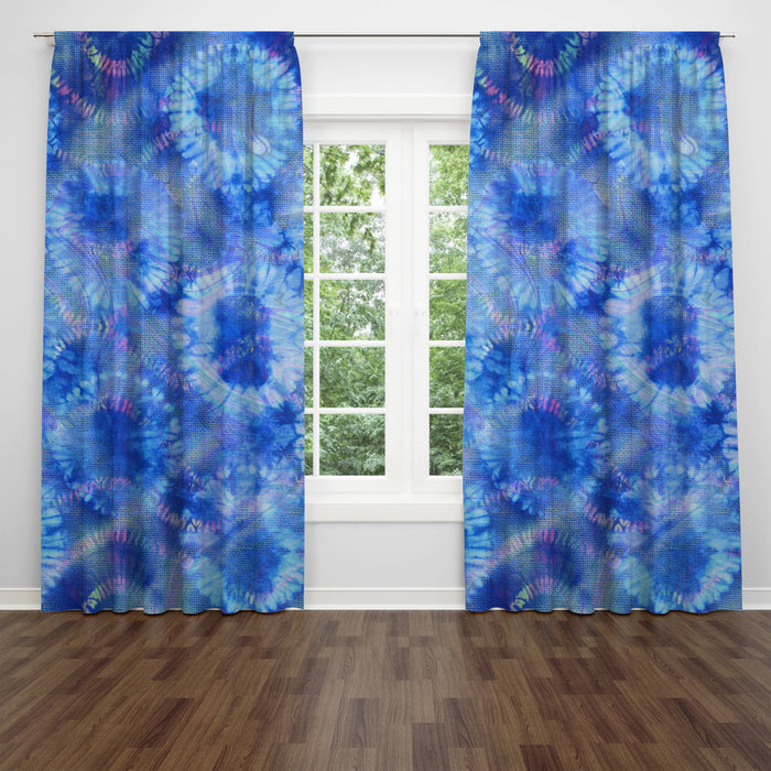 Boho Blue Tie Dye Window Curtain