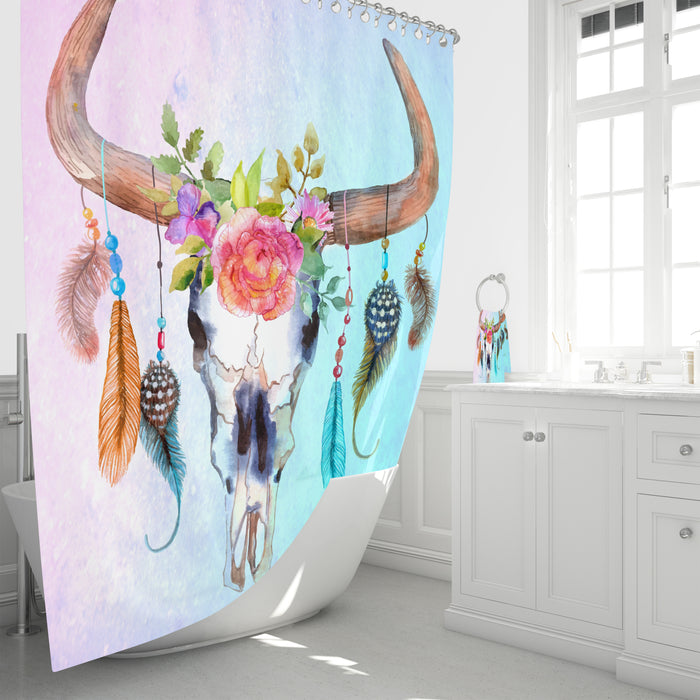 Watercolor Bull Skull Shower Curtain