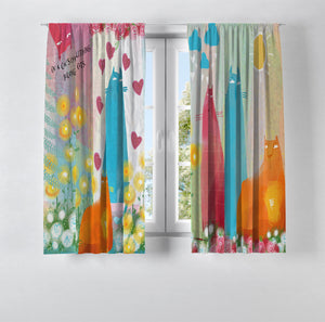 Flossies Cats Window Curtains, Chic Artsy Window Treatments