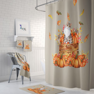 Autumn Cat with Pumpkins Shower Curtain