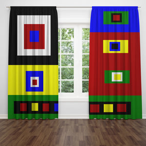 Color Block Window Curtains, Color Crazy Retro Vibe Window Treatments