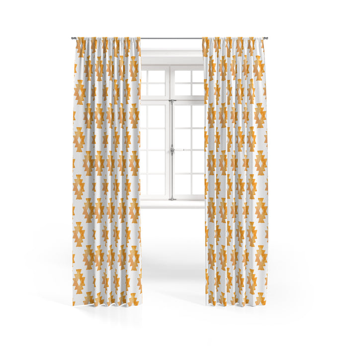 Yellow and White Southwest  Window Curtains