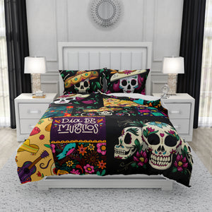 Festive Sugar Skull Bedding Set Day Of The Dead Bedroom Decor