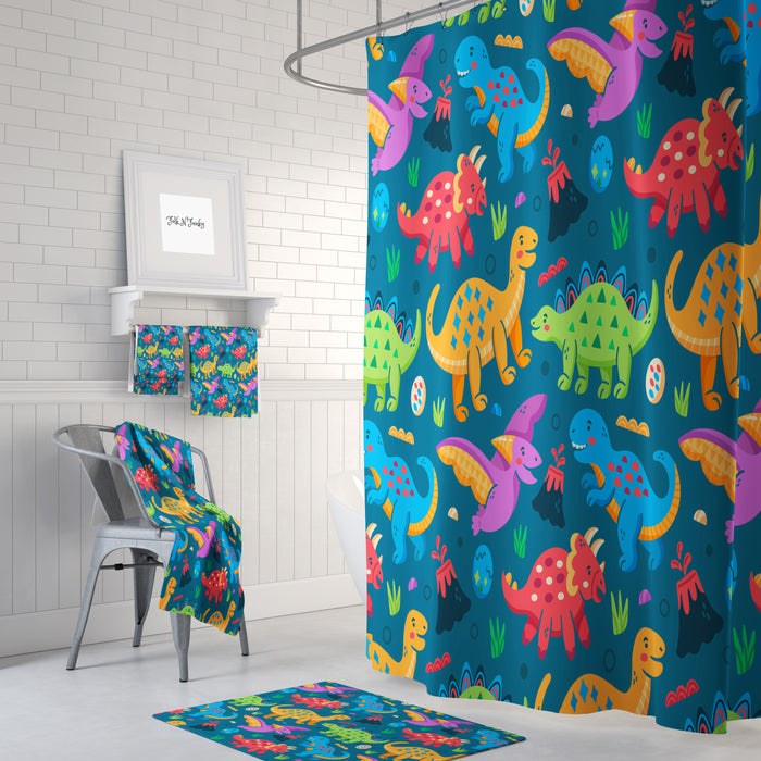 Childrens Colorful Dinosaur Shower Curtain Bathroom Decor