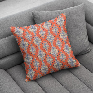 Coral and Blue Boho Pattern Throw Pillow