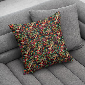 Brown and Green Paisley Pattern Throw Pillow