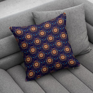 Navy Blue Yellow Floral Pattern Throw Pillow