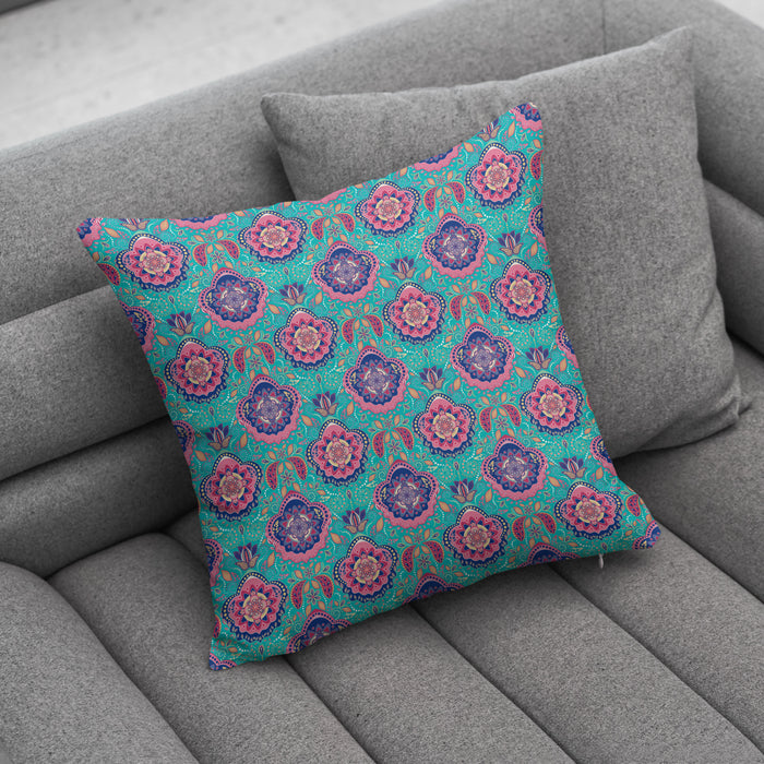 Blue and Pink Paisley Floral Pattern Throw Pillow