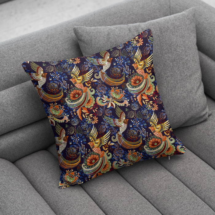 Birds and Paisley Pattern Throw Pillow