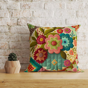 Floral Patchwork Pattern Throw Pillow