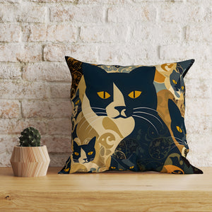 Black Cat Abstract Pattern Throw Pillow