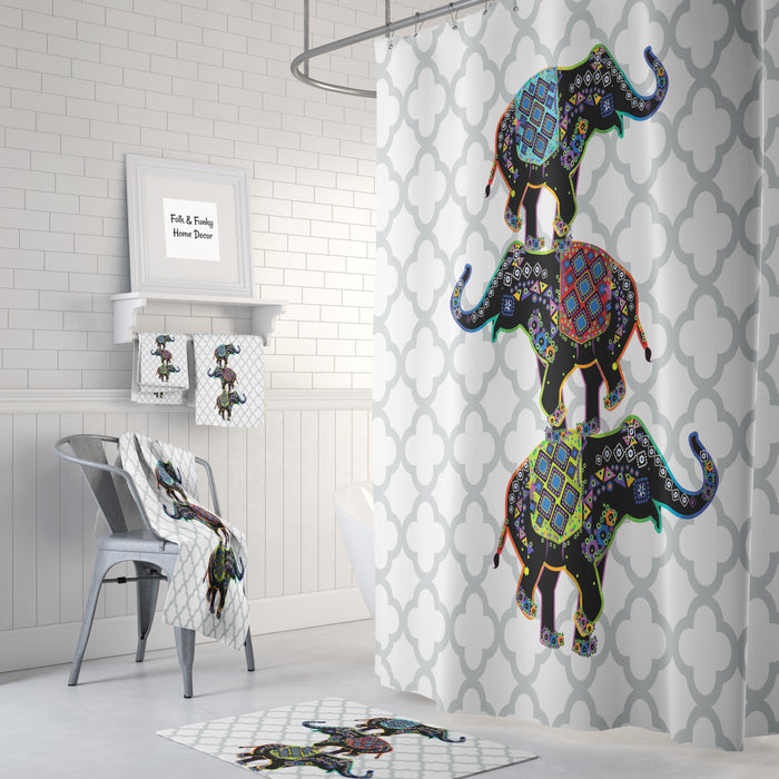 Triple Stack Elephants w/ Mandala Designs Shower Curtain