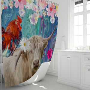 Eclectic Cow Shower Curtain Maximalist Bathroom Decor