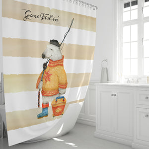 Gone Fishing Polar Bear Shower Curtain, Rustic Bathroom Decor