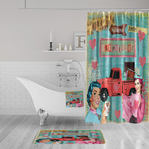 Shower Curtain, Retro Collage, Flea Market Girls