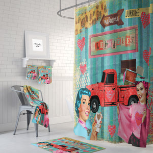 Shower Curtain, Retro Collage, Flea Market Girls