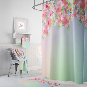 Floral Shower Curtain Gradient Pastel Bathroom Decor