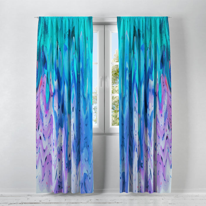 Dripping Paint Window Treatments, Teal and Purple Abstract Window Curtains, Window Valance