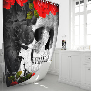 Gothic Skull Shower Curtain, Roses and Crows