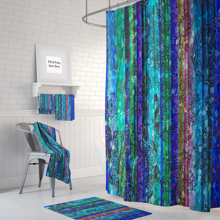 Blue Boho Shower Curtain