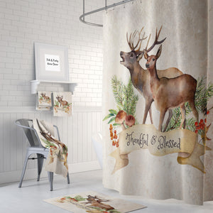 The Thankful and Blessed Woodland Deer Shower Curtain