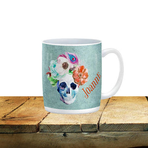 Personalized Mugs Sugar Skull Floral Watercolor Coffee Cup