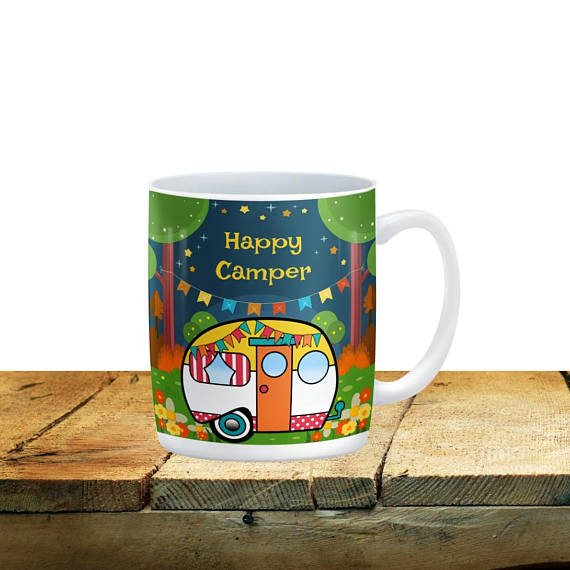 Personalized Happy Camper Mug 15 oz. Ceramic Coffee Cup