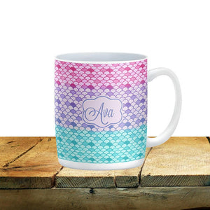 Personalized Pastel Mist Mermaid Scales Mug, 15 oz. Ceramic Coffee Cups