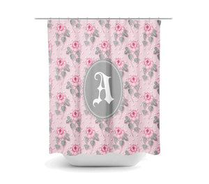 Personalized Shabby Rose Monogram Pink Shower Curtain