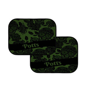 Personalized Monogram Deep Green & Black Sugar Skulls Car Floor Mat